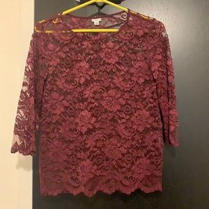 Burgundy long sleeve lace top
